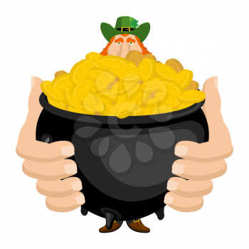 St. Patrick's Day. Leprechaun and pot of gold. Magic dwarf and boiler of golden coins. National Holiday in Ireland. Traditional Irish Festival

