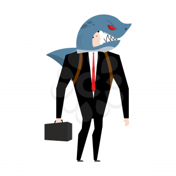 Businessman in suit of shark. Allegory of business shark. Business concept