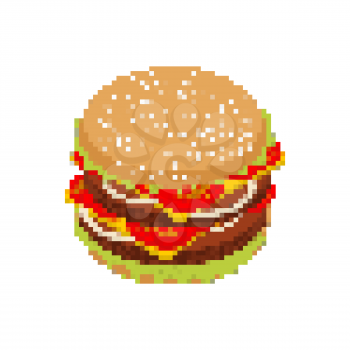 Hamburger pixel art. pixelated Fast food isolated on white background. Fresh burger
