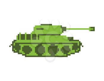 Tank pixel art. military machine is pixelatedl. Combat transport isolated