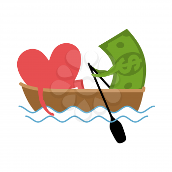 Love and money Ride in boat. Selling love. Dollar and heart 
