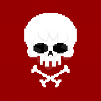 Skull pixel art. Head of skeleton pixelated isolated on white background