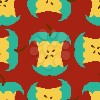 Apple core pixel art seamless pattern. pixelated Fruit background. Retro texture