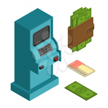 Financial icon set. ATM and cash. Money wallet and credit card
