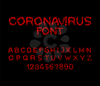 Coronavirus Font. bacteria letter. Epidemic alphabet. Pandemic ABC. Letters are made up of viruses. 2019-ncov font
