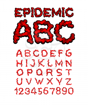 Epidemic Font. bacteria letter. Coronavirus alphabet. Pandemic ABC. Letters are made up of viruses. 2019-ncov font
