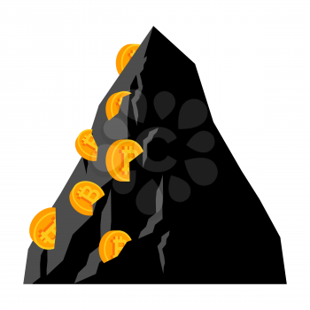 Mining bitcoin in Rock. Extraction Crypto currency. Virtual money. Vector illustration
