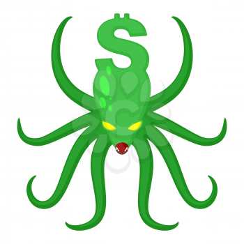 Monster Dollar isolated. Money Octopus. Vector Illustration
