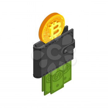 Exchange bitcoin. Crypto currency purse stock exchange sign. Virtual money swap. Vector Illustrator