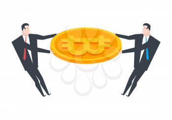 Businessman and bitcoin. Share profit. Crypto currency coin. Vector illustration
