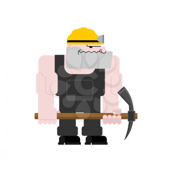 Miner worker mining isolated. collier with pickaxe. Pitman is at work in mine. Working Coal Mining. Vector illustration
