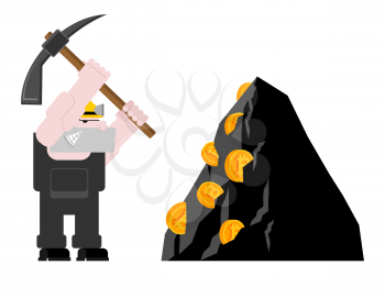 Mining bitcoin. Minir Extraction Crypto currency businessman screams for virtual money. Vector illustration
