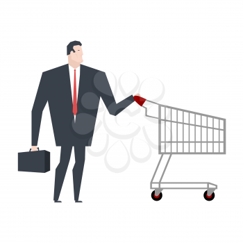 Businessman and shopping cart. boss is in store shopping. Vector illustration
