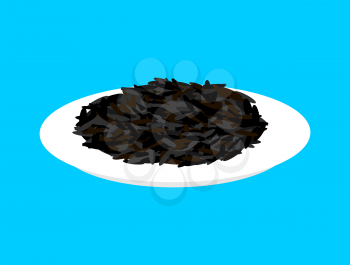 Black rice cereal in plate isolated. Healthy food for breakfast. Vector illustration

