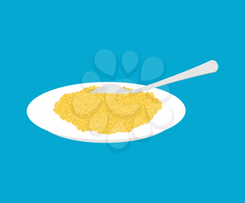 Millet Porridge in plate and spoon isolated. Healthy food for breakfast. Vector illustration
