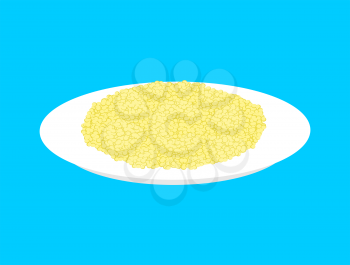 Couscous cereal in plate isolated. Healthy food for breakfast. Vector illustration
