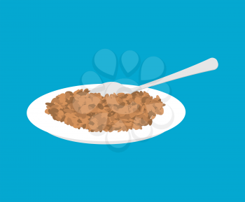 Lentil Porridge in plate and spoon isolated. Healthy food for breakfast. Vector illustration
