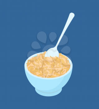Bowl of oat porridge and spoon isolated. Healthy food for breakfast. Vector illustration