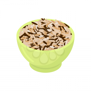 Bowl of wild rice cereal isolated. Healthy food for breakfast. Vector illustration