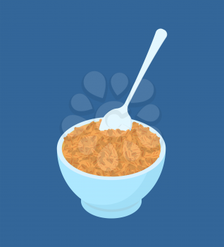 Bowl of wheat porridge and spoon isolated. Healthy food for breakfast. Vector illustration