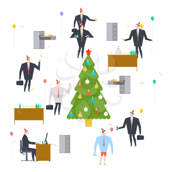 New Years corporate party. Christmas in office. Vector illustration
