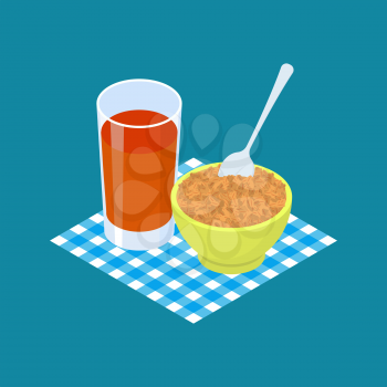 Wheat Porridge and fruit juice. Breakfast Healthy food. Vector illustration
