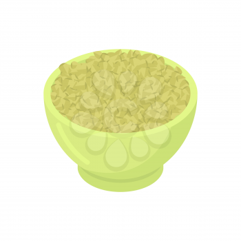 Bowl of Green buckwheat cereal isolated. Healthy food for breakfast. Vector illustration