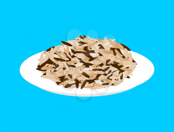 Wild rice cereal in plate isolated. Healthy food for breakfast. Vector illustration
