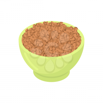 Bowl of buckwheat cereal isolated. Healthy food for breakfast. Vector illustration