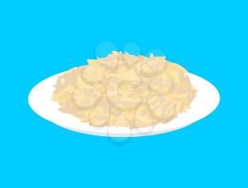 Parboiled rice cereal in plate isolated. Healthy food for breakfast. Vector illustration
