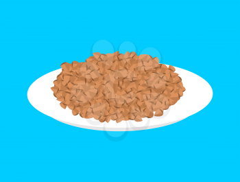 Buckwheat cereal in plate isolated. Healthy food for breakfast. Vector illustration
