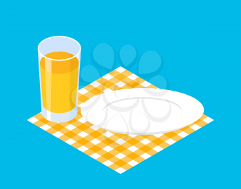 Breakfast template. Glass juice and empty plate. Vector illustration
