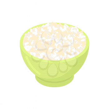 Bowl of round rice cereal isolated. Healthy food for breakfast. Vector illustration