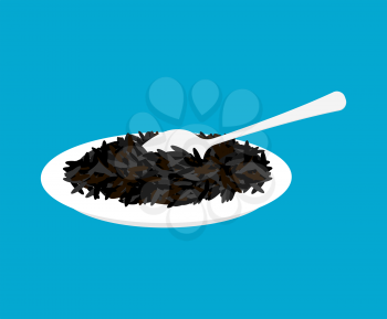 Black rice Porridge in plate and spoon isolated. Healthy food for breakfast. Vector illustration
