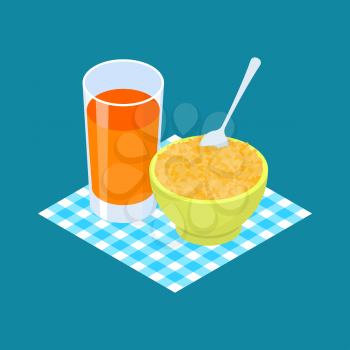 Bulgur Porridge and fruit juice. Breakfast Healthy food. Vector illustration

