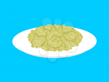 Green buckwheat cereal in plate isolated. Healthy food for breakfast. Vector illustration
