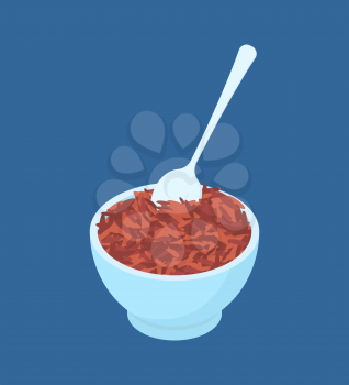 Bowl of Red rice porridge and spoon isolated. Healthy food for breakfast. Vector illustration