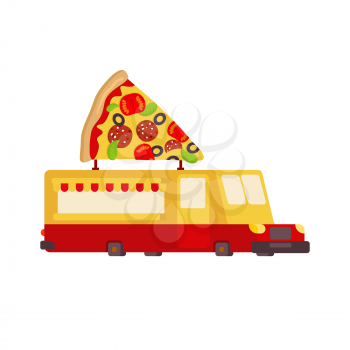 Pizza car food truck. Fast food car. Vector illustration
