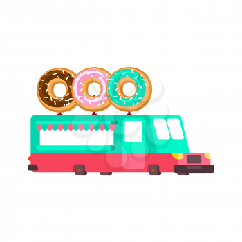 donut car food truck. Fast food car. Vector illustration

