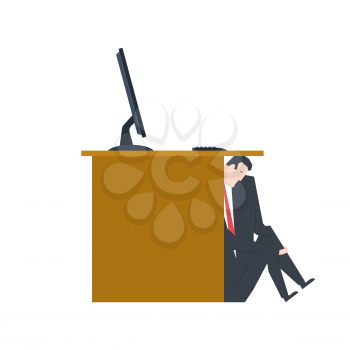 Businessman is hiding under table. manager is lurk from boss. Vector illustration
