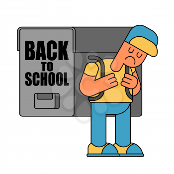 Back to school. sad Boy and Backpacks. Illustration for September 1. Schoolboy goes to school With schoolbag

