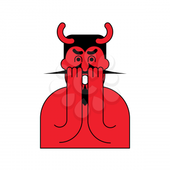 OMG red devil. Oh my god Satan. frightened demon
