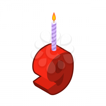 9 number and Candles for birthday. Nine figure for holiday cartoon style. Vector illustration