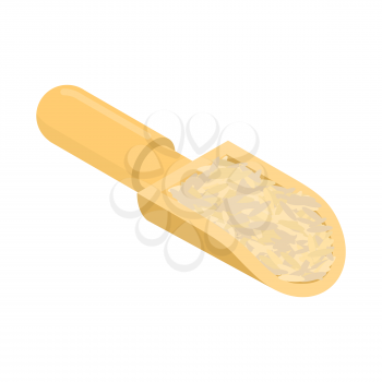 Parboiled rice in wooden scoop isolated. Groats in wood shovel. Grain on white background. Vector illustration
