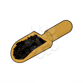 Black rice in wooden scoop isolated. Groats in wood shovel. Grain on white background. Vector illustration
