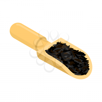 Black rice in wooden scoop isolated. Groats in wood shovel. Grain on white background. Vector illustration
