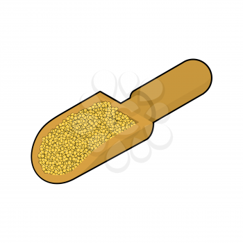 Millet in wooden scoop isolated. Groats in wood shovel. Grain on white background. Vector illustration
