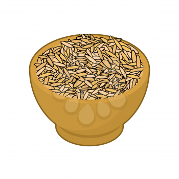 Oat in wooden bowl isolated. Groats in wood dish. Grain on white background. Vector illustration
