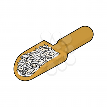 Basmati rice in wooden scoop isolated. Groats in wood shovel. Grain on white background. Vector illustration
