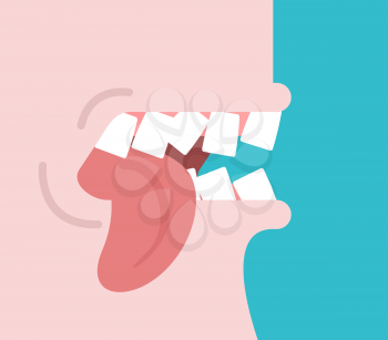 Bite tongue. Clench your teeth. Shut up. Vector illustration.
